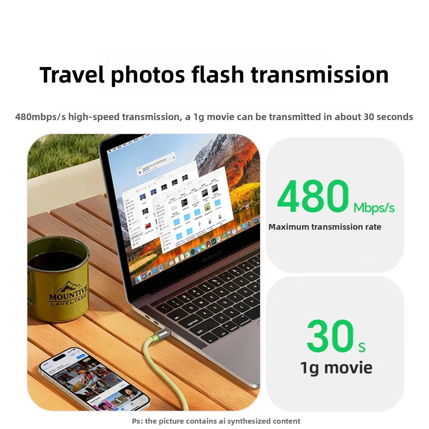 Фото UGREEN Портативный USB-кабель Type-C на Type-C с ремешком, быстрая зарядка PD100W, передача данных для Apple iPhone 17, iPad, Macbook, зарядное устройство Android 5A №3