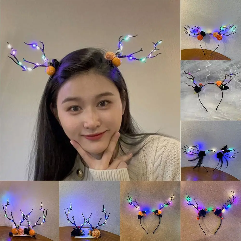 

Fairy Deer Ear Halloween Glowing Antler Hair Hoop Cute Pumpkin Elk Ears Ghost Skull Photo Props