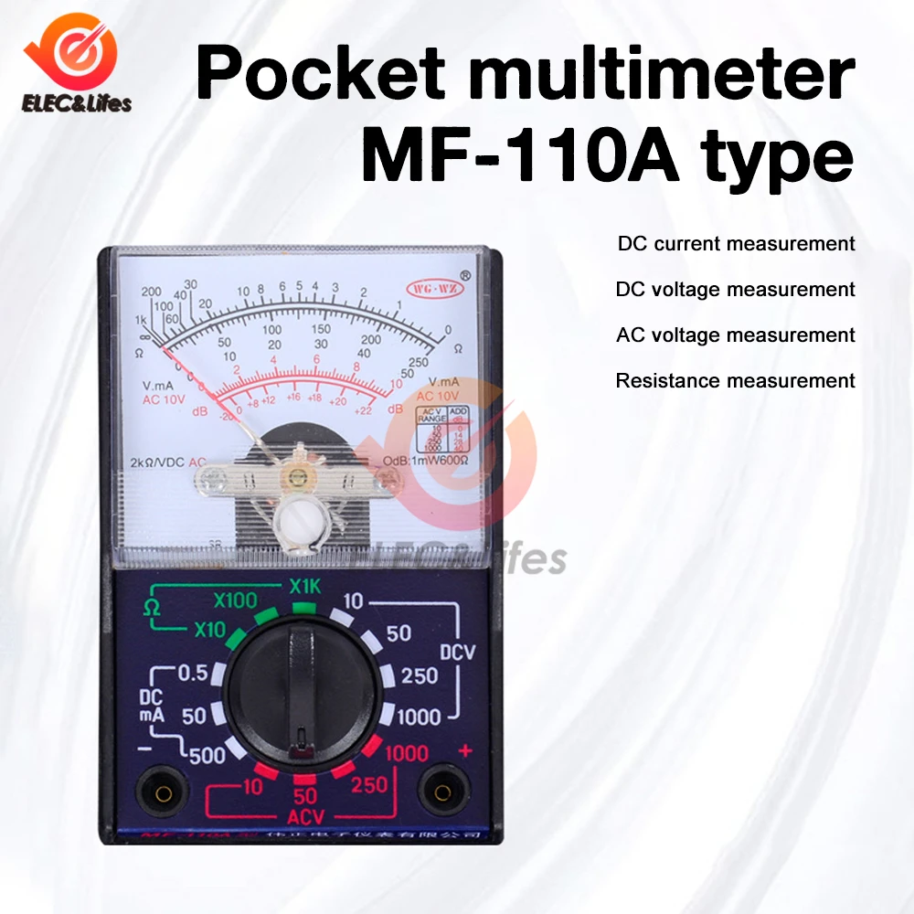 

MF-110A MINI Multimeter Portable Electric Analog Multitester Voltmeter Ammeter AC / DC Voltage Current OHM Multi Meter Tester