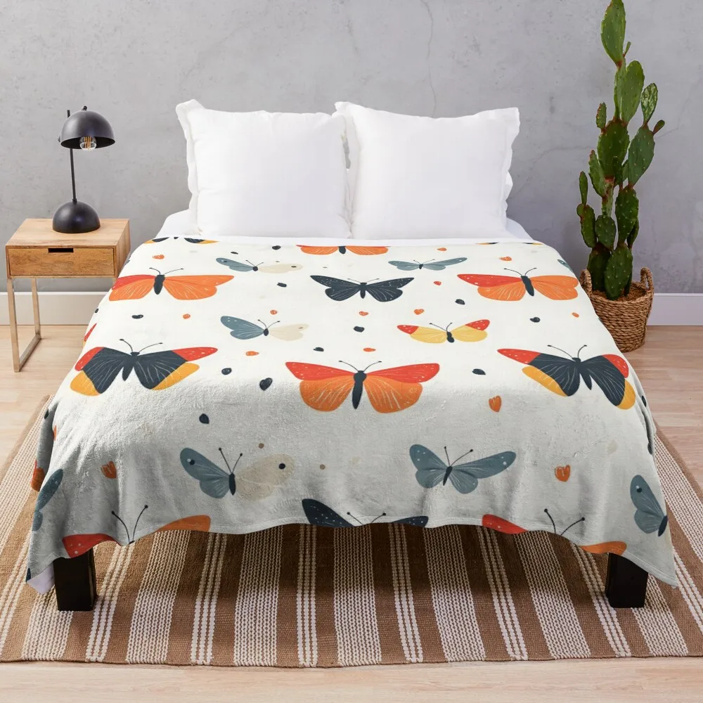 Whimsical Butterflies With Flowers And Hearts Garden |Colorful Design illustrati Throw Blanket