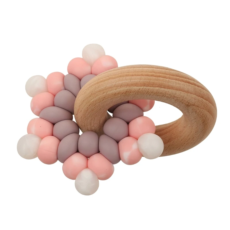 

1PC Baby Silicone Teether Gym Play Beech Wood Ring Teething Bracelet Pendant Silicone Beads Montessori Baby Products Toys