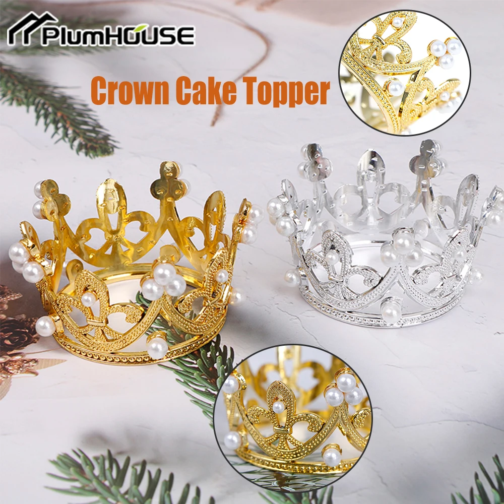 

Mini Crown Cake Decoration Princess Topper Pearl Tiara Birthday Children Hair Ornaments Wedding Cake Decorative Party Supplies