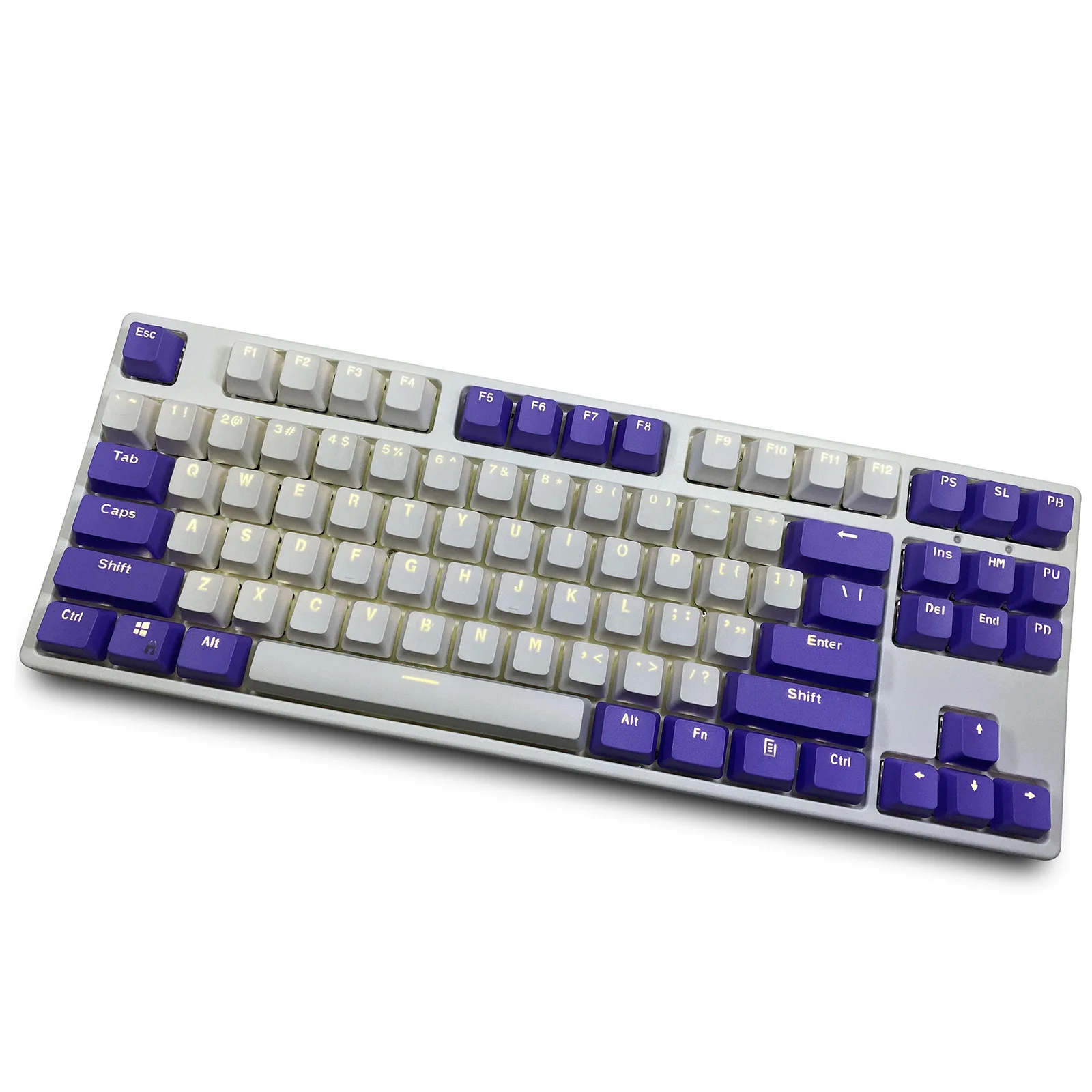 

purple whit 87 Keycaps, PBT Material OEM Height Mechanical Keyboard Keycaps, Double Backlit Characters, Transparent Game Keycaps