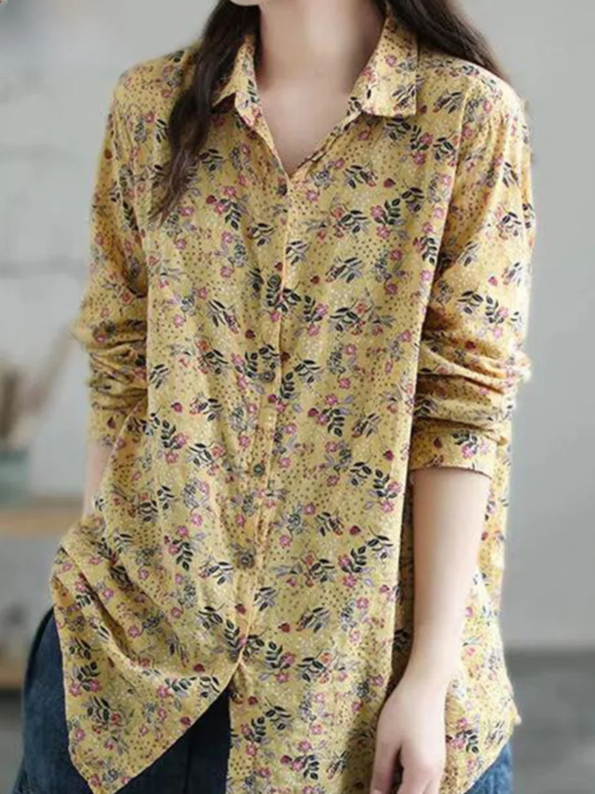 Рубашки с цветочным принтом женская одежда 2024 весна и осень новый свободный
