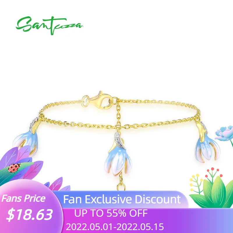 

Женский серебряный браслет SANTUZZA, из серебра 925 пробы с эмалью и нежными цветками орхидеи, ручная работа, модные ювелирные украшения