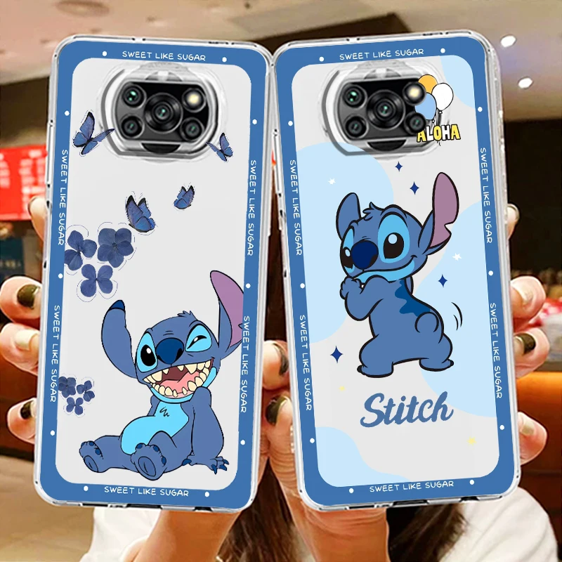 

Disney Stitch Cute Transparent Phone Case For Xiaomi Mi Poco X5 X4 X3 NFC F4 F3 GT M5s M4 M3 Pro C55 C50 5G