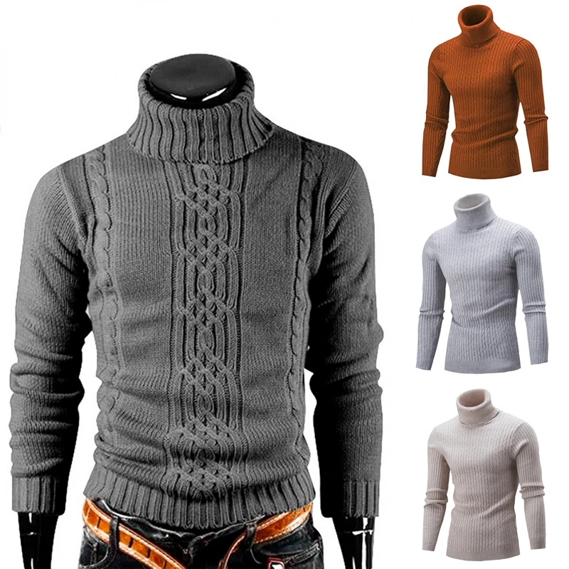 

2022 Autumn And Winter Men's Warm Sweater Long Sleeve Turtleneck Sweater Retro Knitted Sweater Men's Pullover Sweater