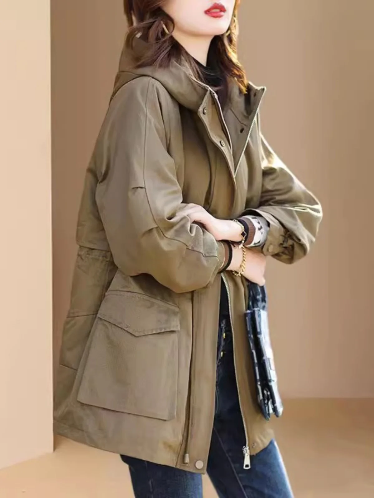 Зимняя женская верхняя одежда средней длины утолщенная парка на флисовой