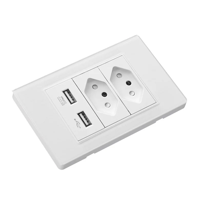 

Brazil Electric Plug ， Power Wall USB Socket Tempered Glass Panel Three-Piece Store Home Office