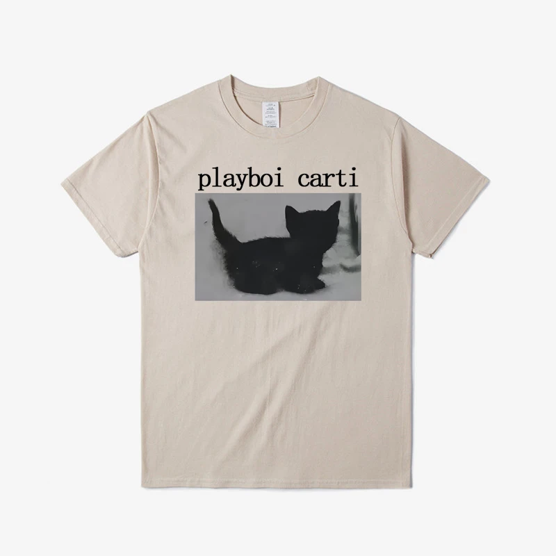 Фото Playboi Carti большие футболки в стиле хип-хоп с милым котом в стиле Харадзюку, футболка с принтом, обычные мужские топы, качественная футболка-репер 80031 №5