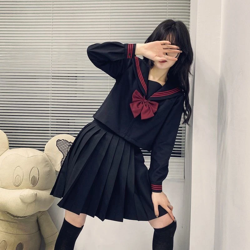 

Японская школьная форма, костюм матроска JK, базовая мультяшная униформа для девочек, морской моряка, черные комплекты, Женский костюм для де...