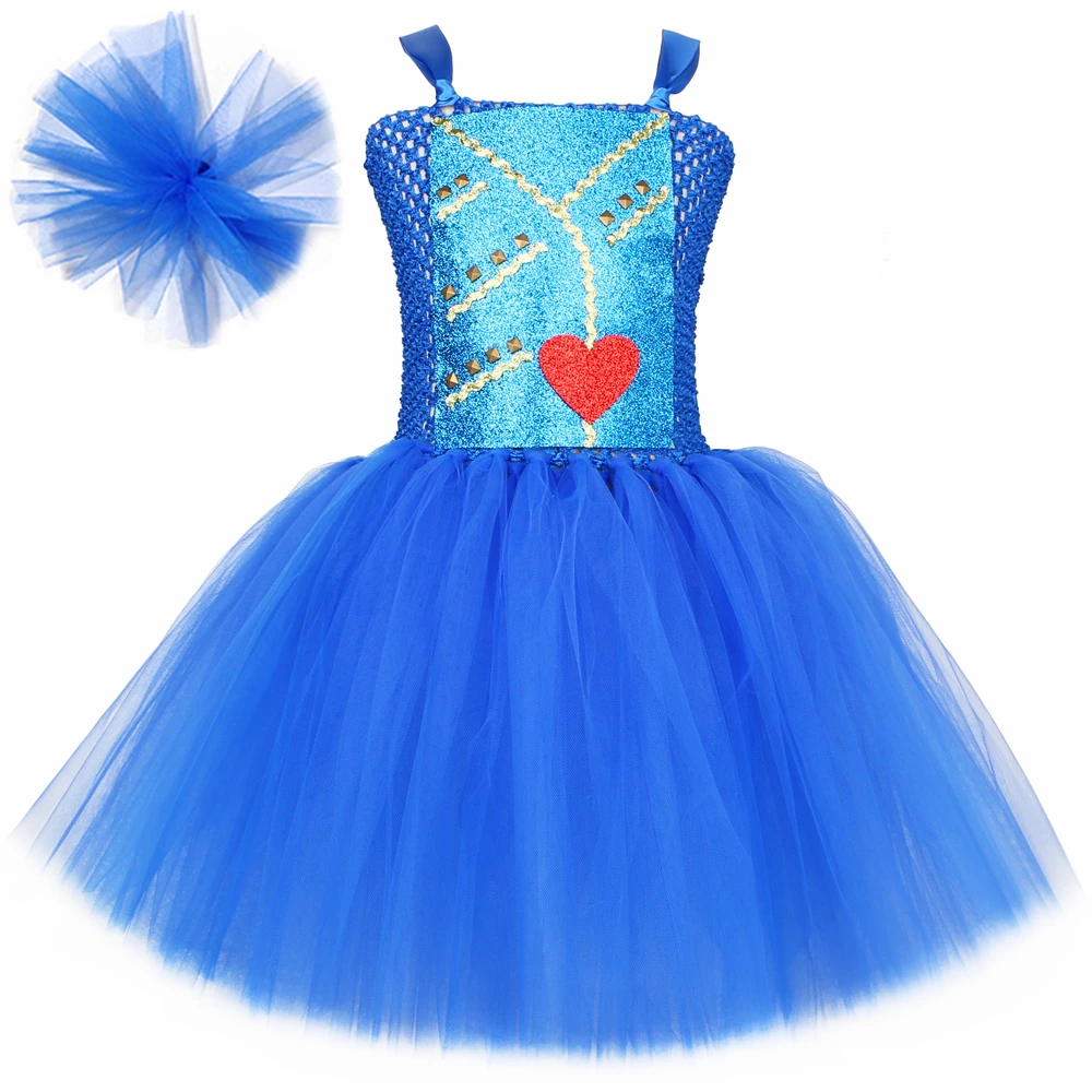 

Evie Descendants Costume Kids Halloween Carnival Party Cosplay Clothes Royal Blue Baby Girls Fancy Princess Tutu Dress Vestidos