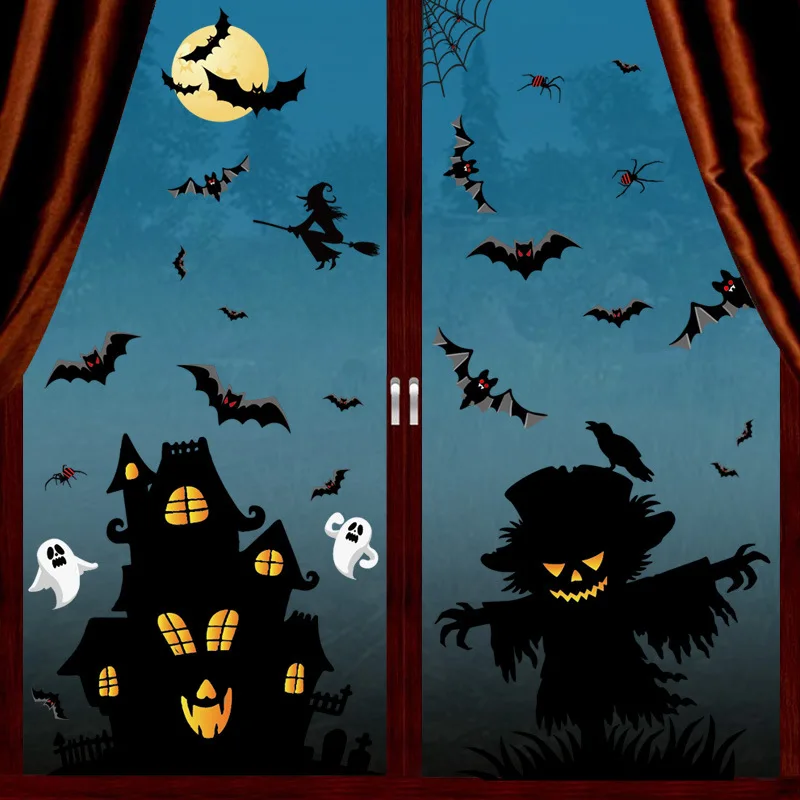1 Sheet Halloween Decoration Wall Sticker Halloween Pumpkin Ghost Zombie Witch Window Clings Stickers DIY Decoration Stickers