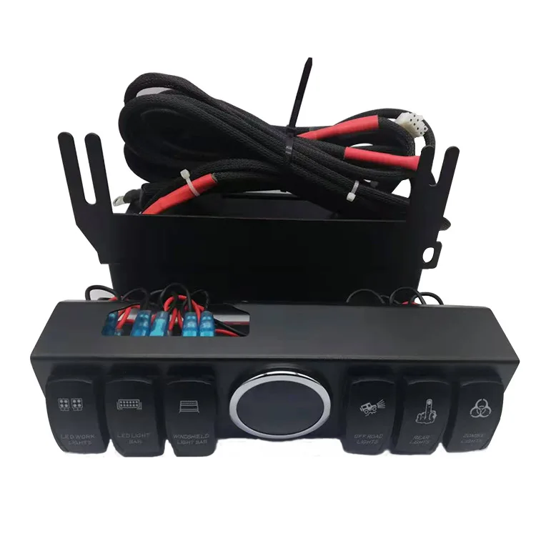 

6 Gang Rocker Switch Panel Control kit 2 Way Can FlashBuilt in Voltmeter and 80A Circuit Breaker fit for Wrangler JK JKU 200