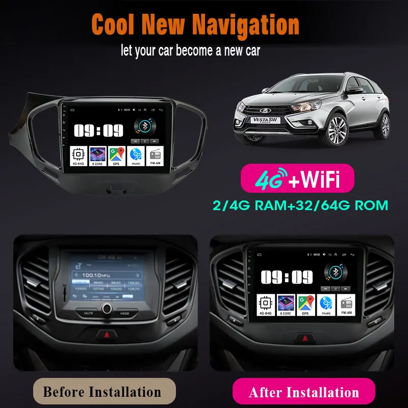 Автомагнитола для LADA Vesta Cross Sport 2015-2019 Android 11 мультимедийный проигрыватель 2din