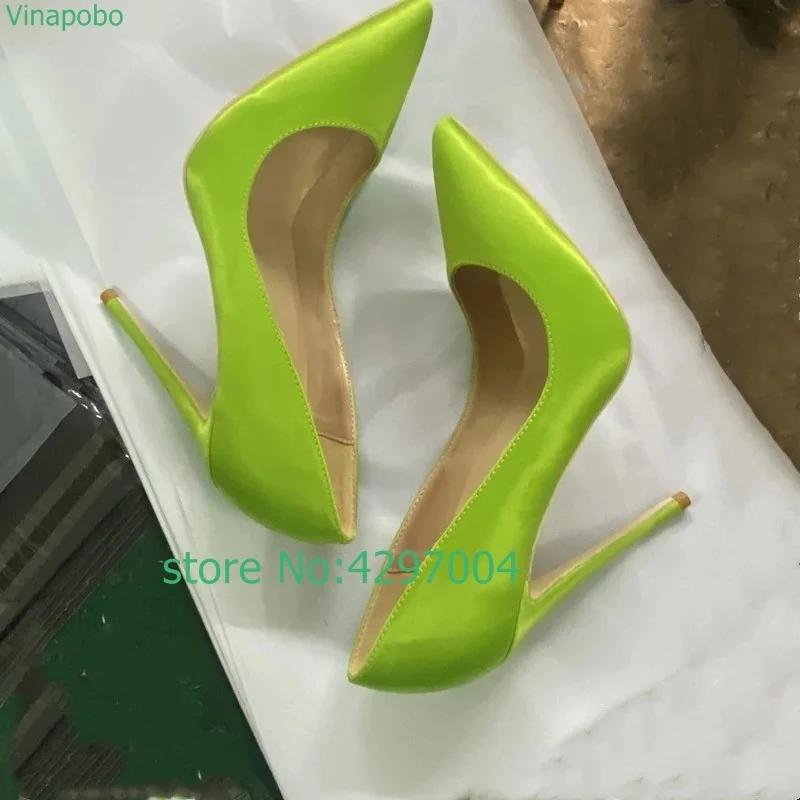 

VINAPOBO Sexy Satin Fabric 12cm High Heel Shoes Women Pointed Toe Slip-on Shallow Dress Pumps Silk Cloth Banquet Pumps Size 45