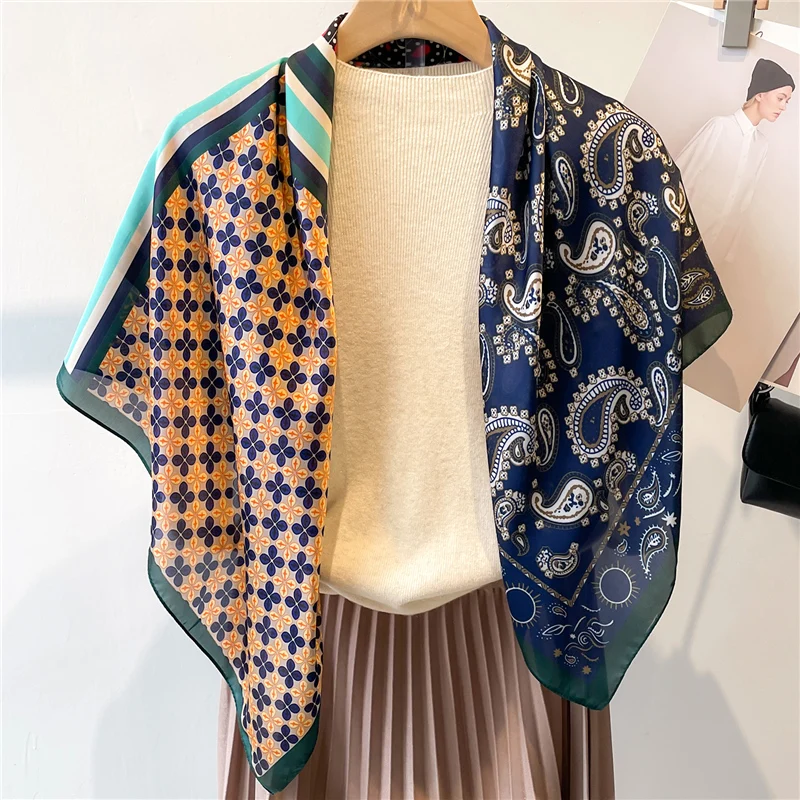 

Design 90cm Square Scarf for Women Fashion Satin Silk Headband Hijab Bandana Lady Shawl Wrap Beach Stoles Neckerchief Echarpe
