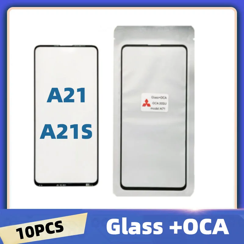 

10Pcs/lot For Samsung Galaxy A21 A215 / A21S A217 Touch Screen Front Glass Panel LCD Outer Lens A21 A21S Front Glass With OCA