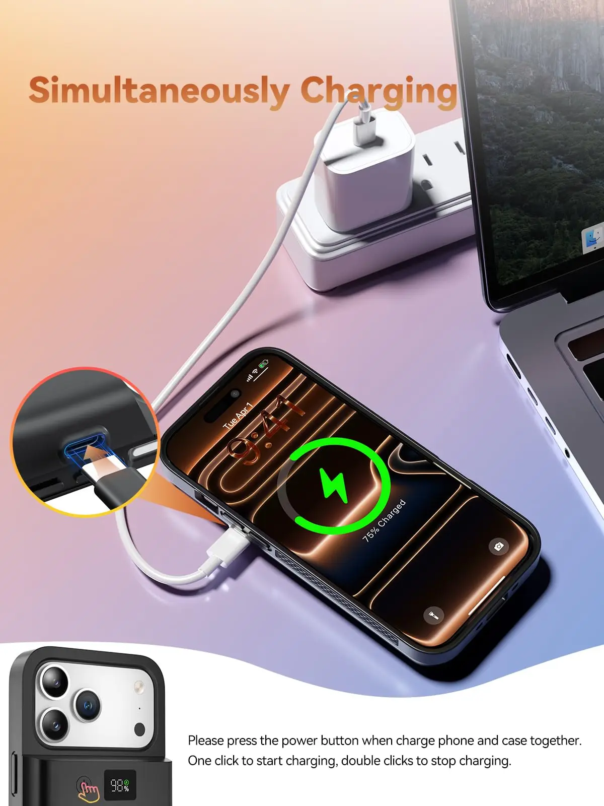 Фото Новый чехол-аккумулятор NEWDERY для iPhone 17 Pro Max / 17 Pro / 17 Air, внешний аккумулятор 9300 мАч, Power Bank №5