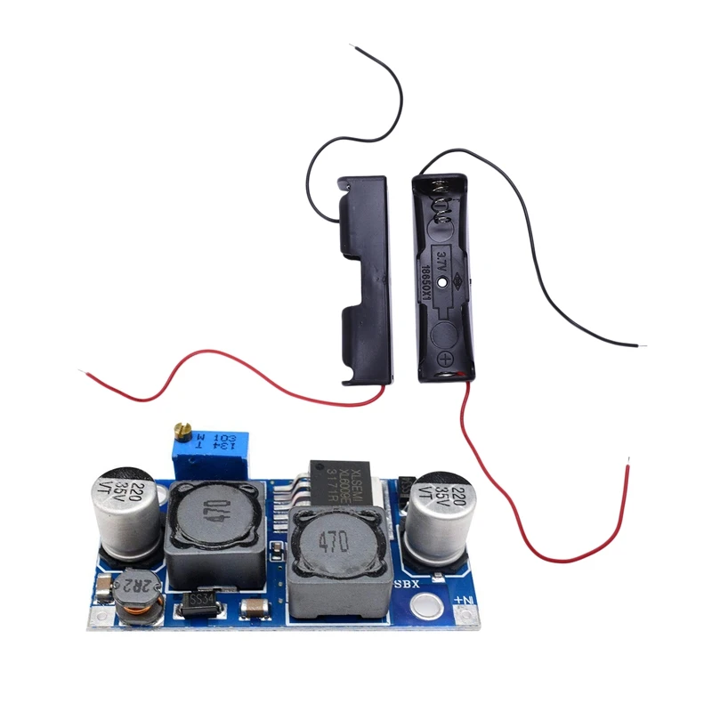 

2 шт., Черный 18650 дюймовый чехол для аккумулятора с плоским наконечником и 1x быстрое увеличение, Регулируемый понижающий преобразователь XL6009