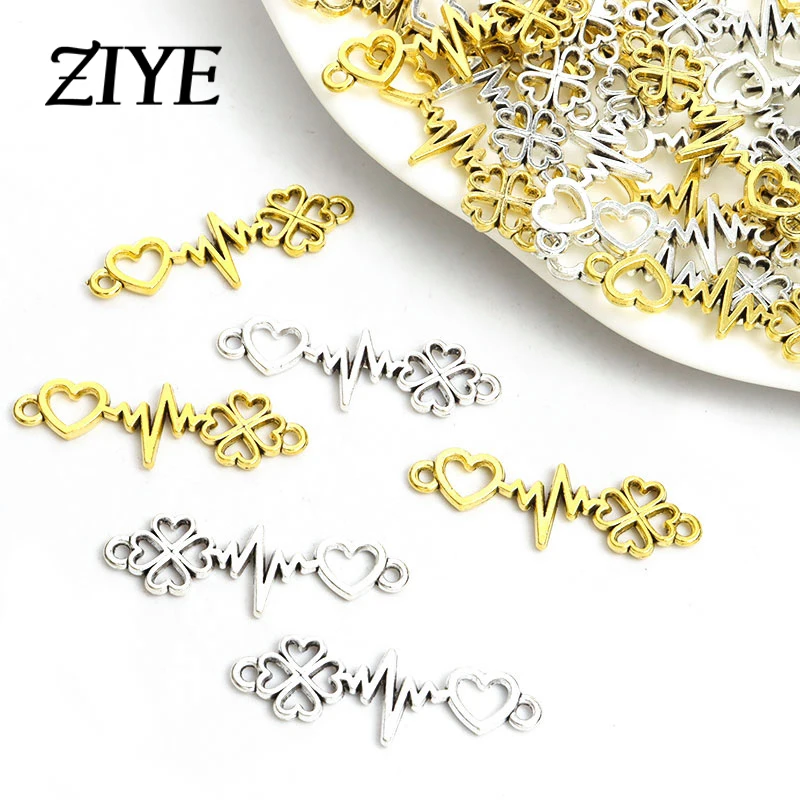 

15pcs Trendy Four Leaf Clover Electrocardiogram Heart Charms Connector Silver/Gold Color Romance Alloys Pendants DIY Accessories