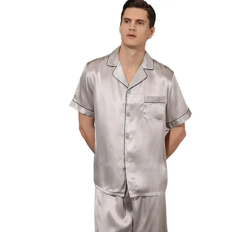 Мужская Летняя пижама из натурального шелка с коротким рукавом |