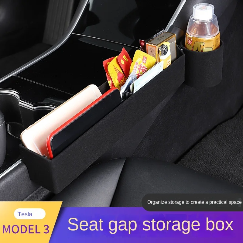 

For Tesla MODEL3 Car Auto Console Side Car Seat Crevice Storage Box Slit Gap Filler with Bottle Holder Accesorios