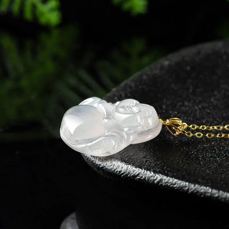 

Burmese Jade Maitreya Pendant Vintage Jewelry 18K Gold White Jadeite Amulets Emerald Gifts for Women Necklace Natural Real