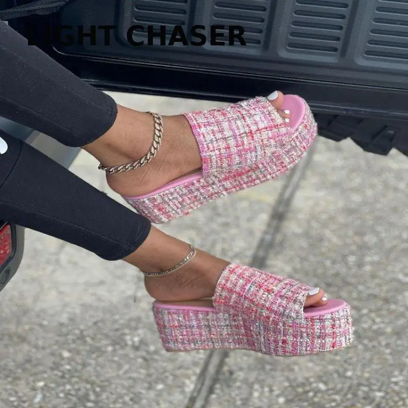 Summer Thick-soled Slippers Wedge-heeled Fish Mouth Slippers Women's High-heeled Sandals And Slippers Casual Outdoor Slippers 43