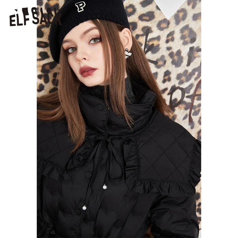 ELFSACK Black Down Coats Women 2022 Winter New Loose Designed Jackets