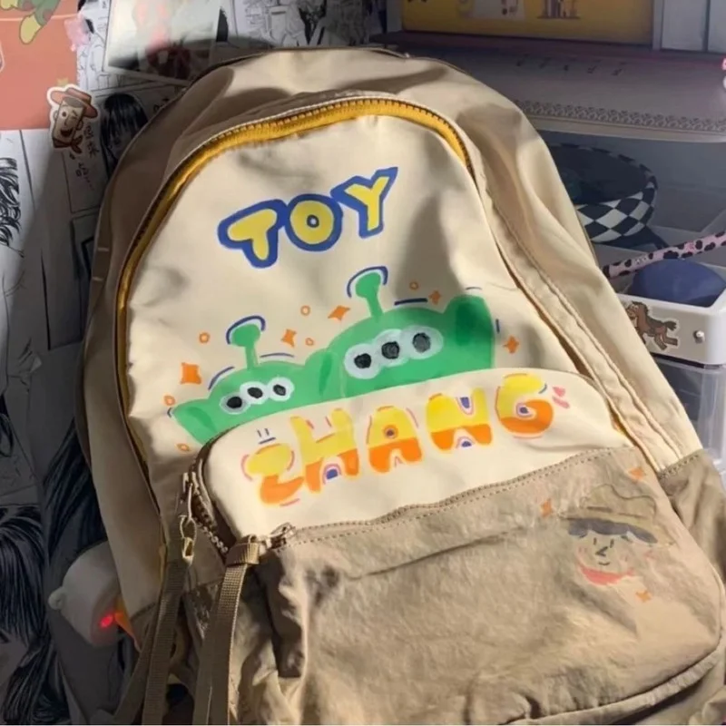 

Disney Toy Story Alien Schoolbag Fashion Contrast Color Retro Schoolbag Student Japanese Backpack Outdoor Travel Backpack