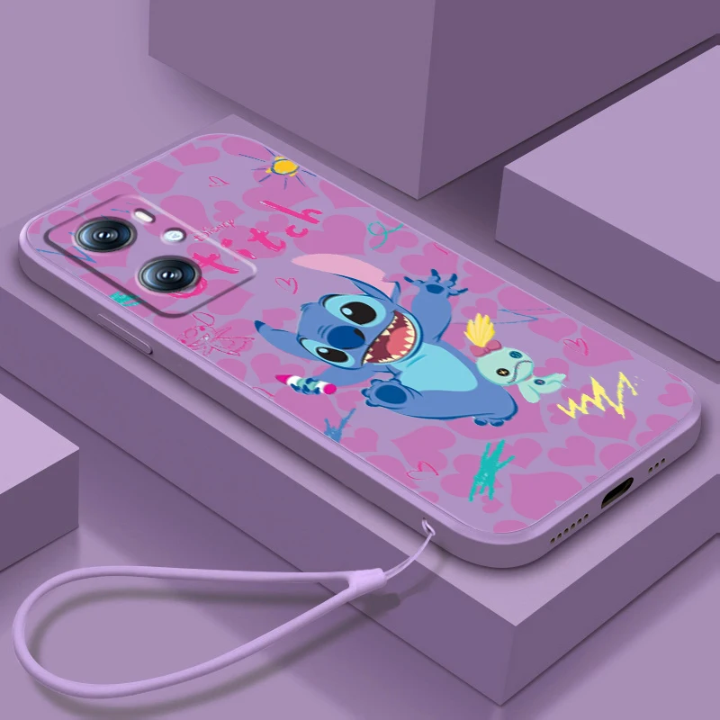

Disney Stitch Love Cartoon Phone Case For OPPO Find X5 X3 F21 Lite A96 A94 A93 A77 A76 A74 A72 A57 A53S A16 A9 5G Liquid Rope