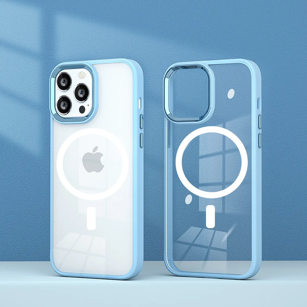 

Прозрачный Магнитный чехол для iPhone 13 Pro Max MagSafe, чехол для iPhone 13, роскошная металлическая защита объектива, противоударный прозрачный