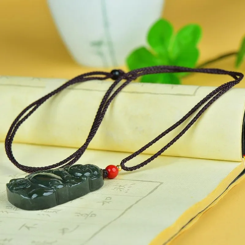 Натуральное ожерелье с подвеской Будды Maitreya из нефрита для мужчин и женщин