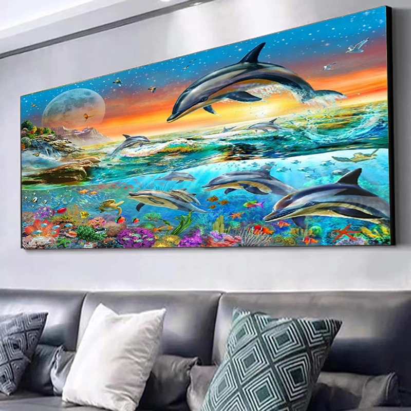

5D DIY Diamond Painting Kits Sea Animals Diamond Embroidery Full Rhinestone Dolphin Painting Wall Living Room Decor Holiday Gift