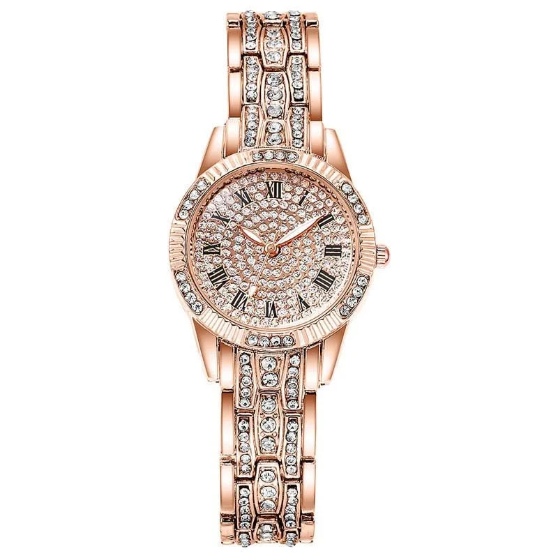 2023 New Steel Band  Set, Fashion Roman Diamond Dial Quartz Women's Watch Bracelet