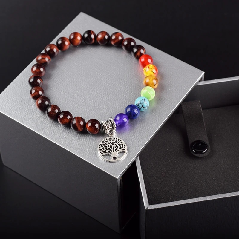 7 Чакр жизни Дерево Шарм браслет Женщины Мужчины Природный камень Йога Медитация