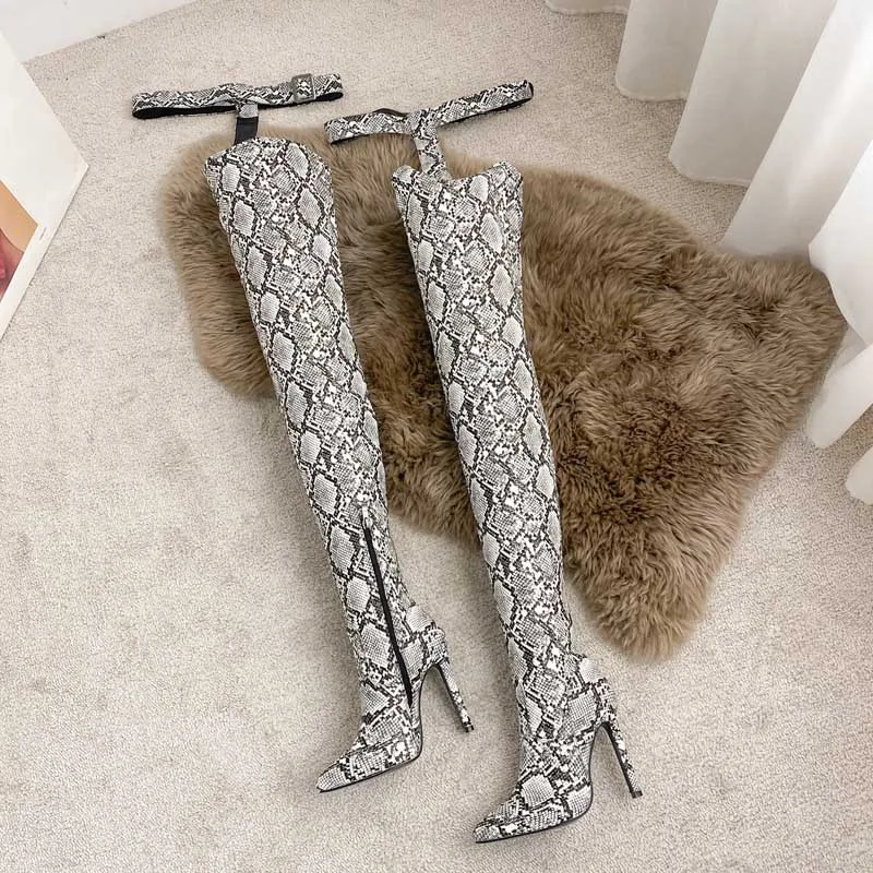 NightClub Dance Booties Sexy Pointed Toe Over Knee High Heel Women Shoes Big Size 35-43 Fashion Black Leather Jazz Dance Shoes