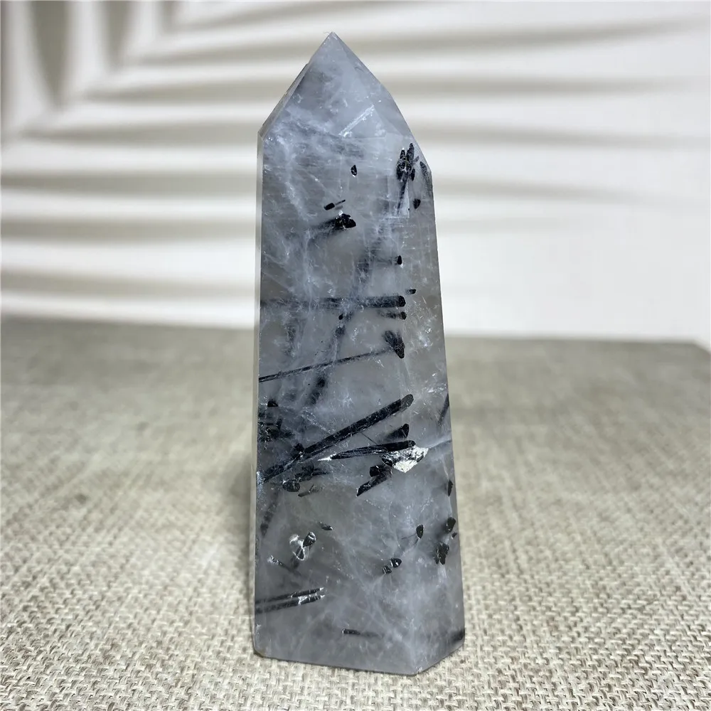 

Natural Tourmaline Hair Tower Quartz Crystal Mineral Column Wicca Reiki Fengshui Energy Healing Wand Ornament Home Decoration