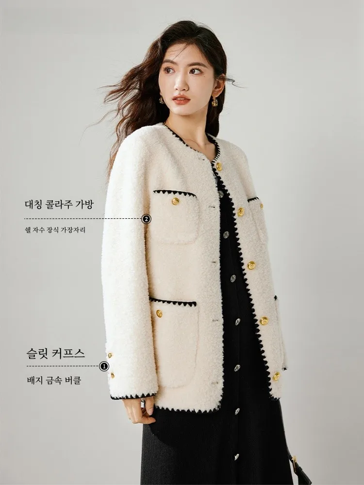 Красный рукав 00% шерсть мех зима 2023 новая женская одежда милое короткое пальто из