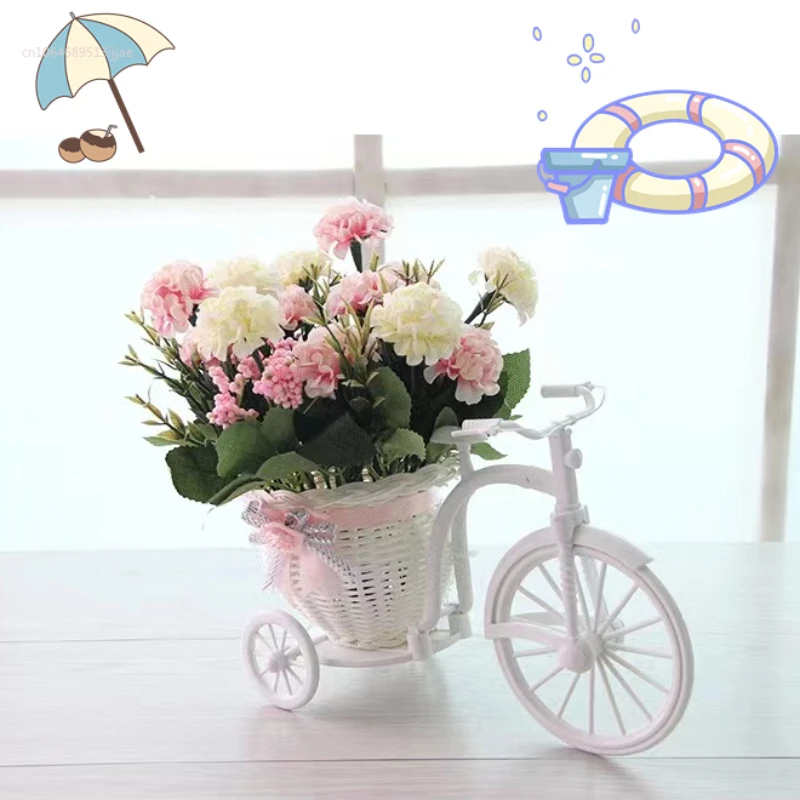 Велосипед декоративная корзина для цветов пластиковая белая трехколесная