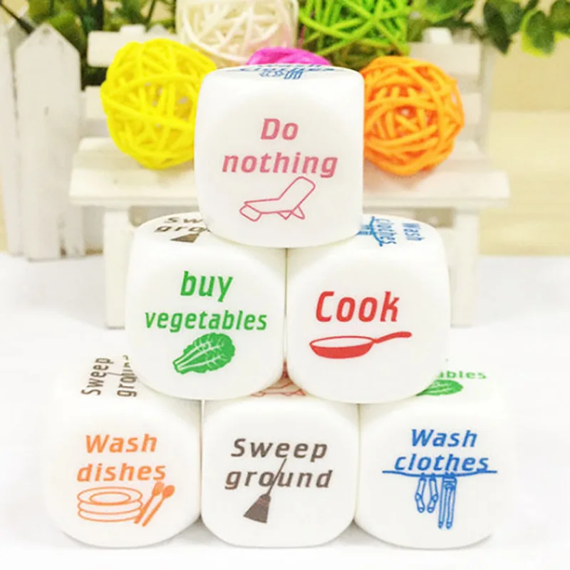 

10 PCS Funny Party Housework Dice English Dice Games Pub Dice 20mm