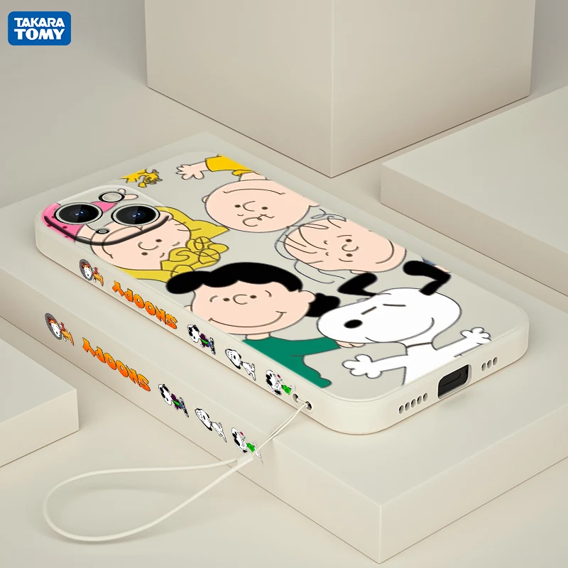 

Anime Snoopy Cute For Apple iPhone 13 12 Mini 11 Pro XS MAX XR X 8 7 6S SE Plus Liquid Left Rope Silicone Phone Case Coque Capa