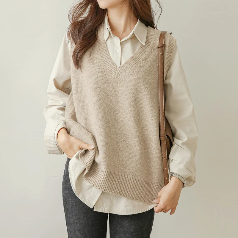 

Женский трикотажный жилет, винтажный жилет с круглым вырезом, без рукавов, в Корейском стиле, серого цвета, 2022