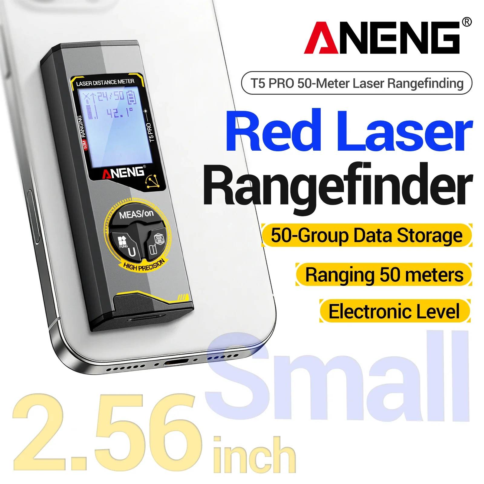 Фото Мини-лазерный дальномер ANENG 30м/50м, перезаряжаемый через USB, с высокой точностью ±2 мм, ручной измерительный инструмент. №1