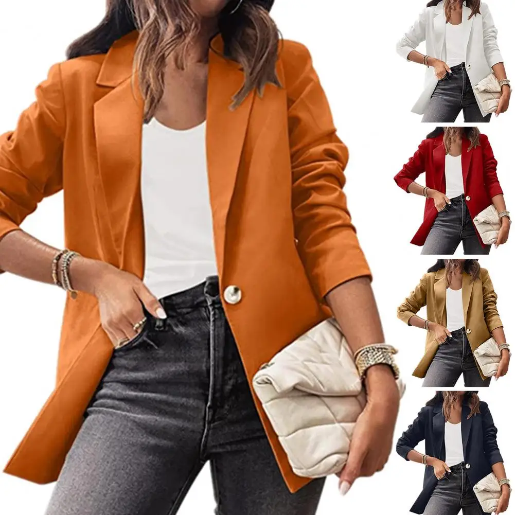 

Осенне-зимнее однотонное офисное блестящее пальто с длинными рукавами и английским воротником, темпераментная верхняя одежда на одной пуг...