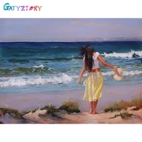 gatyztory diy pictures by number seaside girl kits home decor painting by numbers portrait drawing on canvas handpainted art gif