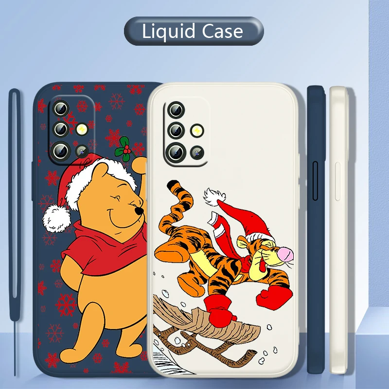

Christmas Winnie the Pooh Phone Case For Samsung Galaxy A73 A53 A33 A52 A32 A22 A71 A51 A21S A03S 4G 5G Liquid Rope Cover