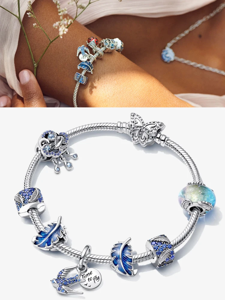 Breloques en argent regardé 2023 pour bracelet Pandora original, crabe, méduse, collier, pendentif papillon, voyage, été, nouveau, 925