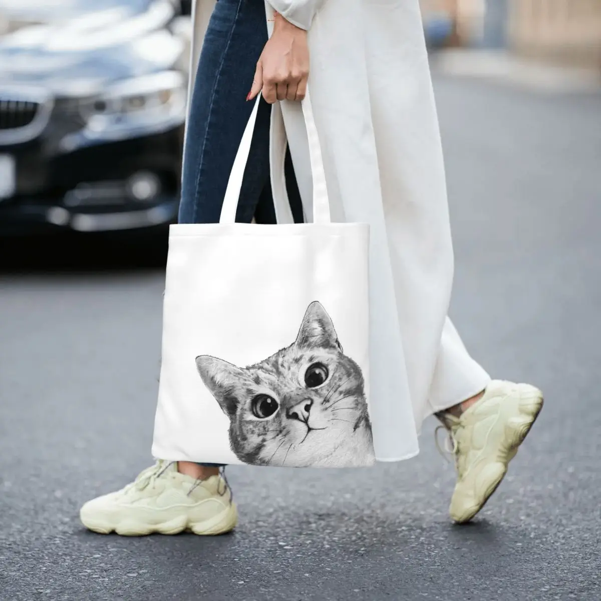 Трусливый Кот Холщовая Сумка-тоут забавные сумки через плечо с котятами для